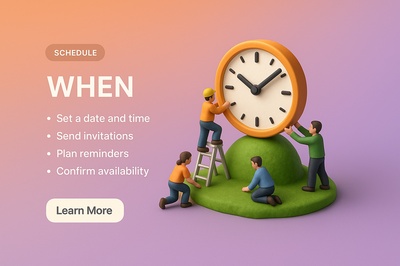 3D Scene of Tiny Figures with Clock in Gradient Background