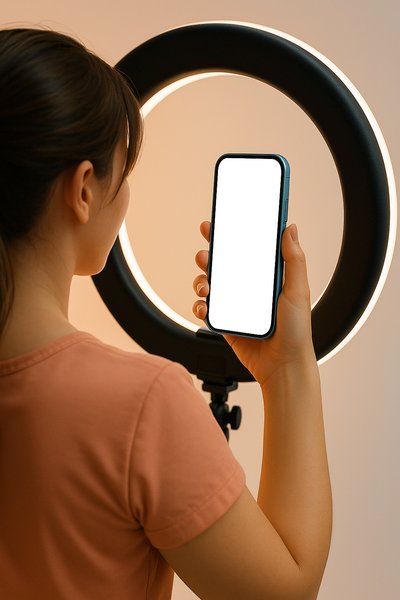 Smartphone in Hand with Ring Light Background