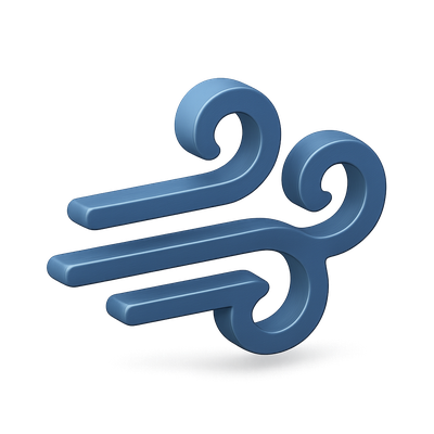 Stylized 3D Wind Icon with Isometric Design