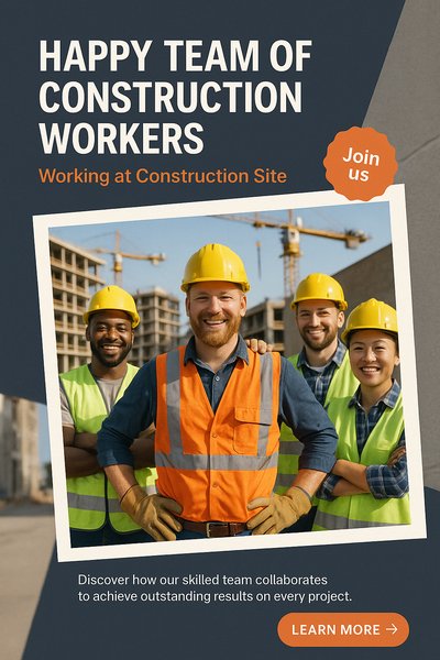 Happy Team of Construction Workers at Site