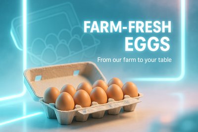 Farm Fresh Eggs Promotional Image with Modern Aesthetic