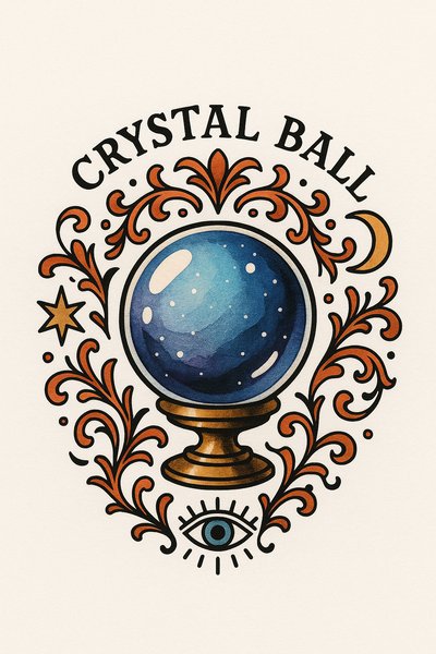 Illustrative Design Featuring a Crystal Ball with Decorative Elements