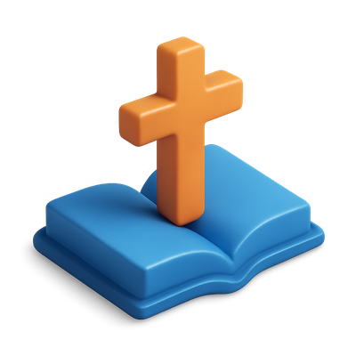 3D Icon Representing Belief with Cross and Book