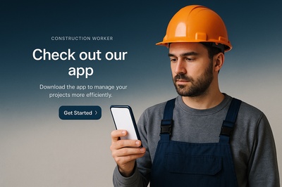 Construction Worker Using Smartphone in Stylish Web Design