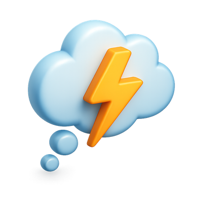 3D Lightning Bolt in Thought Cloud Icon