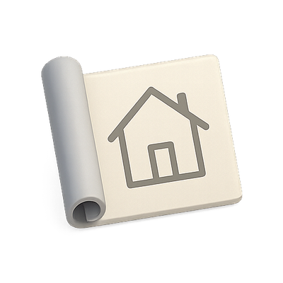 Stylized Home Icon on Scroll Graphic