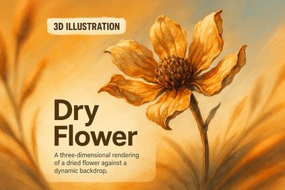 3D Illustration of a Dried Flower with Artistic Background