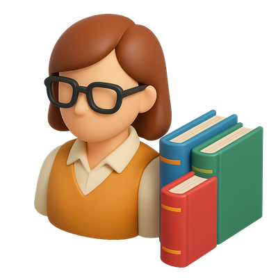 Stylized 3D Librarian Icon with Books