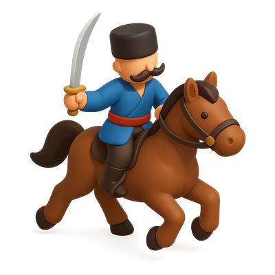 3D Cossack Cavalry Icon with Horse and Sword