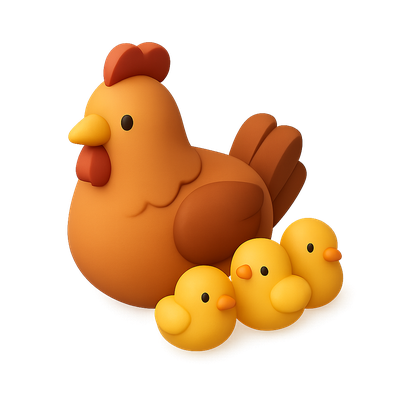 Cute 3D Brood Icon Featuring Chicken and Chicks