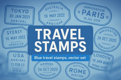 Vector Travel Stamps Collection Featuring Various Destinations