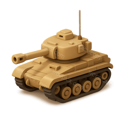 Stylized 3D Desert Tank Icon in Isometric View