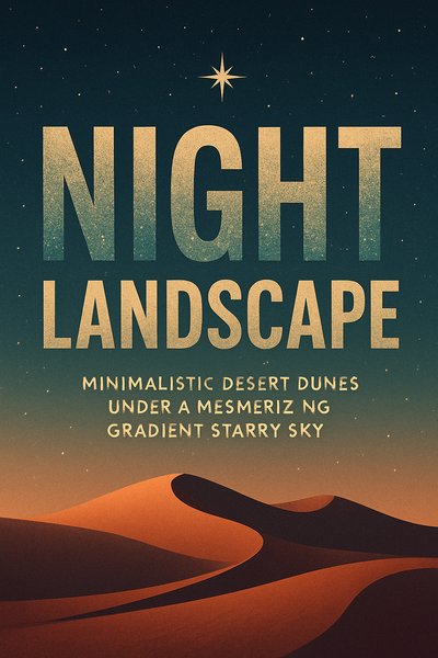 Minimalistic Night Landscape Graphic with Starry Sky