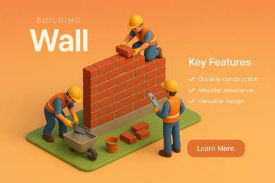 Detailed 3D Scene of Wall Construction with Miniature Workers