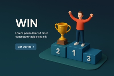 3D Scene Depicting Victory with Trophies and Character