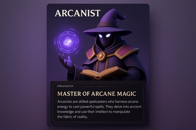 3D Integration of Arcanist Character in Dark Themed Design