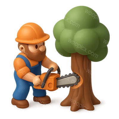 3D Woodcutter Icon with Chainsaw and Tree