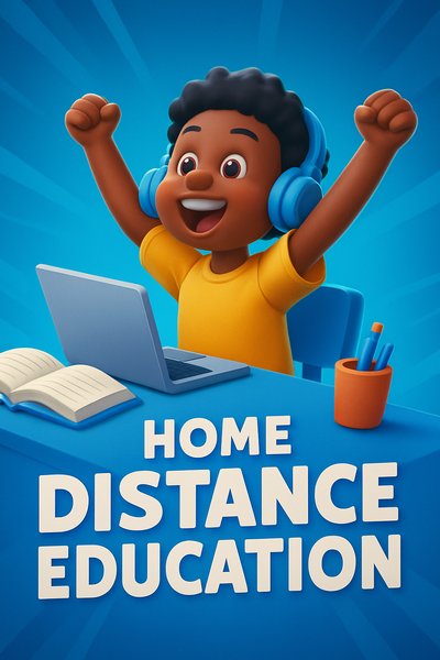 Excited Boy Embracing Home Distance Education