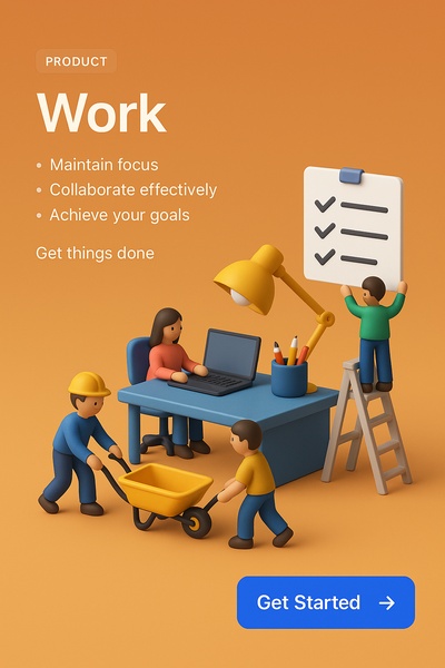 Vibrant 3D Scene Illustrating Work and Collaboration