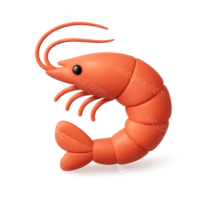 Stylized 3D Shrimp Icon with Isometric Design