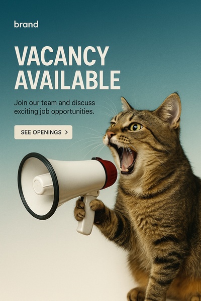 Crazy Cat with Megaphone Promoting Job Openings