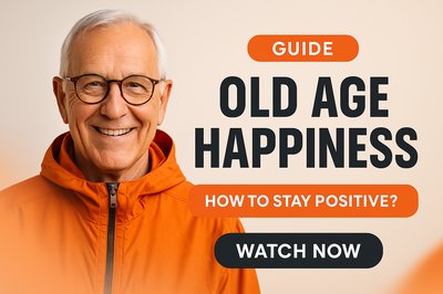 Smiling Senior Man in Orange Jacket with Inspirational Text
