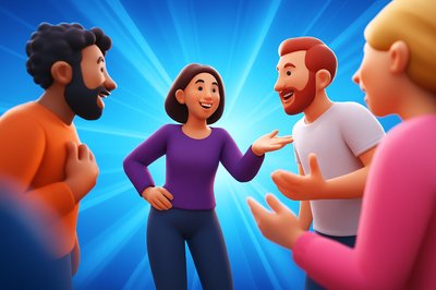 Dynamic Group Conversation Illustration with Engaging Characters