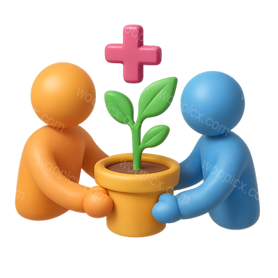 3D Icon Depicting Collaborative Growth with Colorful Characters