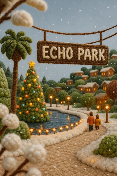Charming Winter Scene at Echo Park with Festive Decor