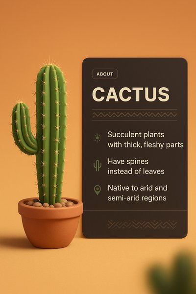 3D Cactus Illustration with Informative Overlay