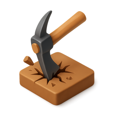 3D Hammer Icon Breaking Through Surface