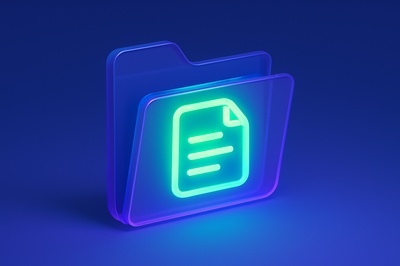 Glowing 3D Icon of a Folder with Neon Elements