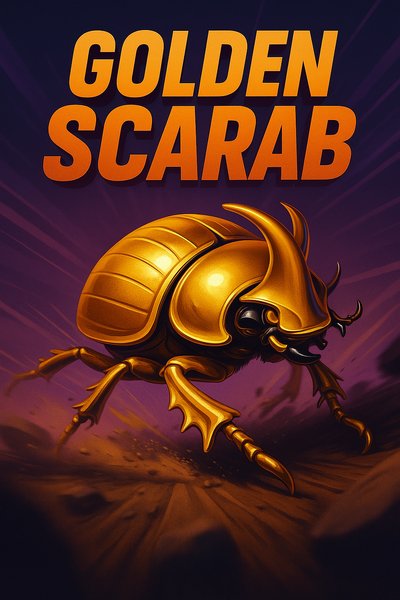 Dynamic Golden Scarab Illustration with Bold Typography