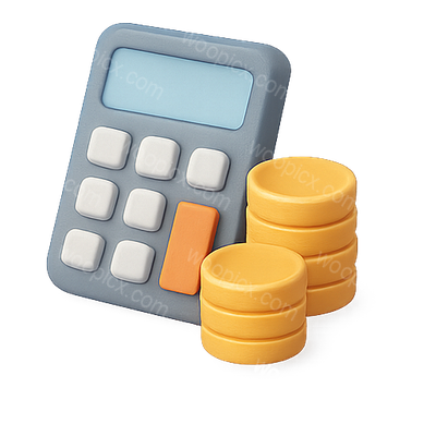 3D Calculator and Coin Stack Illustration