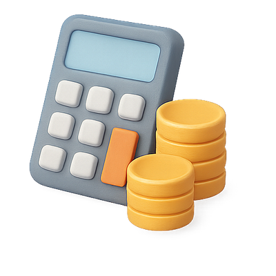 3D Calculator and Coin Stack Illustration