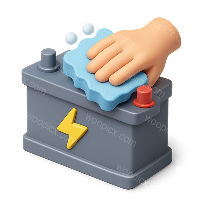 3D Icon of Hand Cleaning a Battery for Maintenance