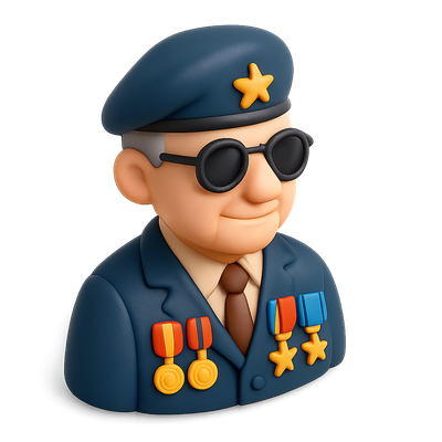 3D Veteran Icon with Medals and Sunglasses