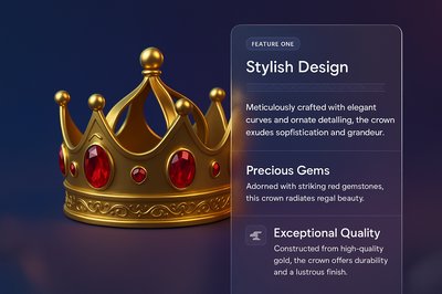 Elegant Golden Crown with Red Jewels in 3D Illustration