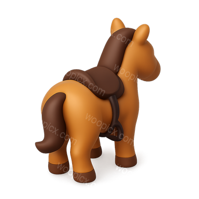 3D Cartoon Horse Icon with Saddle and Mane