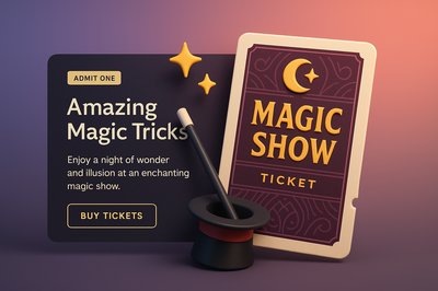 Enchanting Magic Show Ticket with Wand and Hat