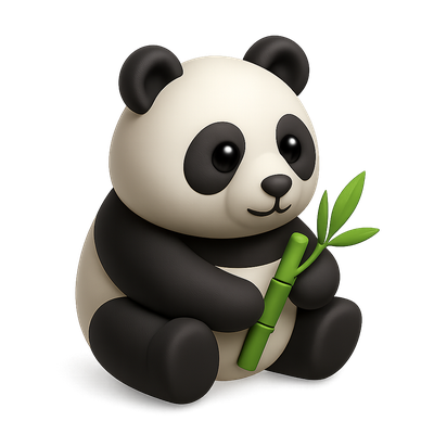 Cute Cartoon Panda Holding Bamboo