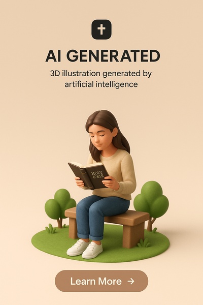 Young Woman Reading Bible in 3D Scene