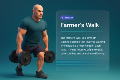 3D Illustration of Farmer's Walk Exercise with Modern Design Elements
