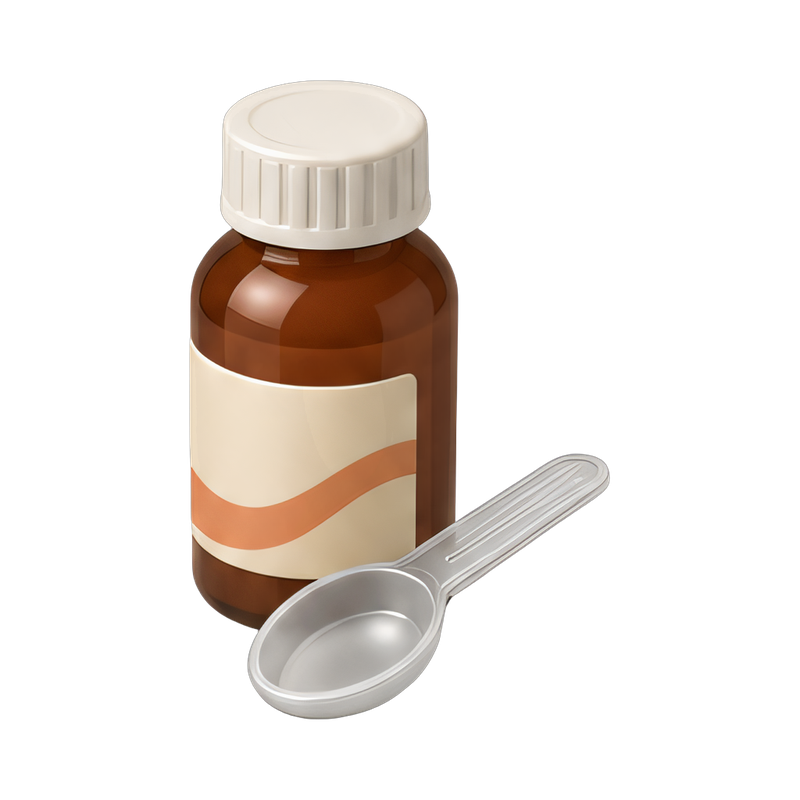Syrup bottle with dosing spoon