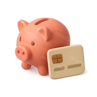 3D Piggy Bank Icon with Card in Isometric View