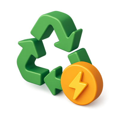 3D Recycling Icon with Energy Elements in Isometric View