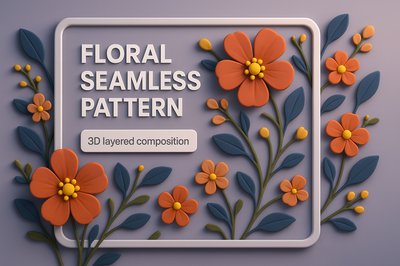 3D Floral Seamless Pattern Design with Layered Elements