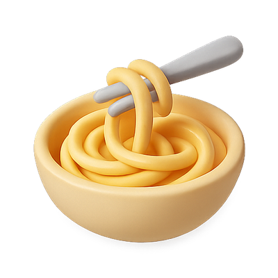 Stylized 3D Bowl of Noodles with Fork