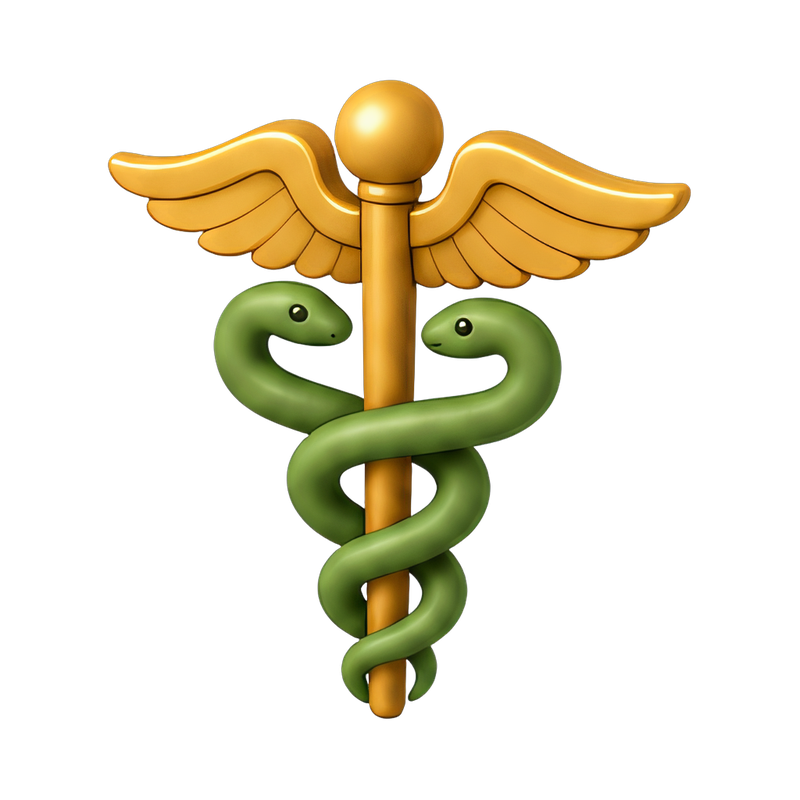 Caduceus symbol with snakes
