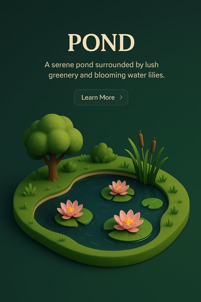 Serene 3D Pond Landscape with Water Lilies